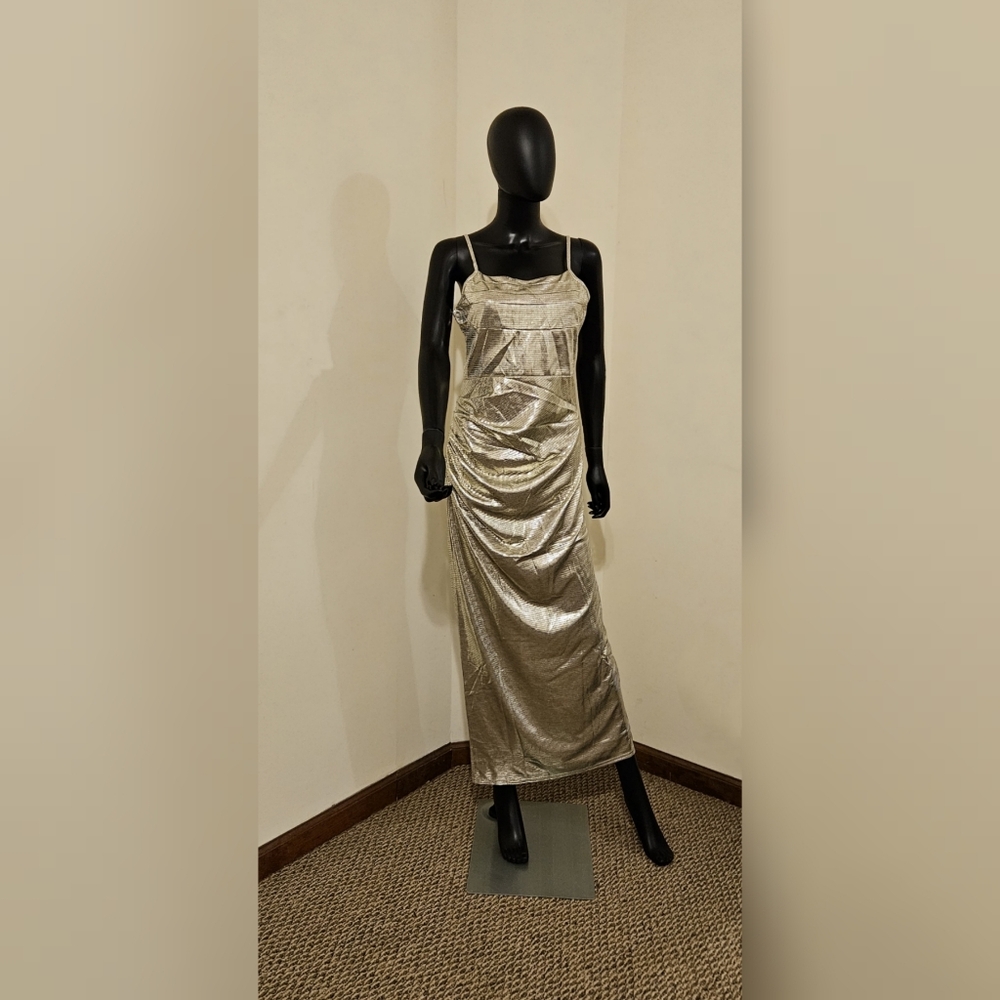 Sexy Gold Ruched Back Split Bodycon Dress - L - Picture 4 of 5